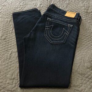 NEW True Religion Jeans Denim Rocco Relaxed Skinny Blue Dark Wash Size 38